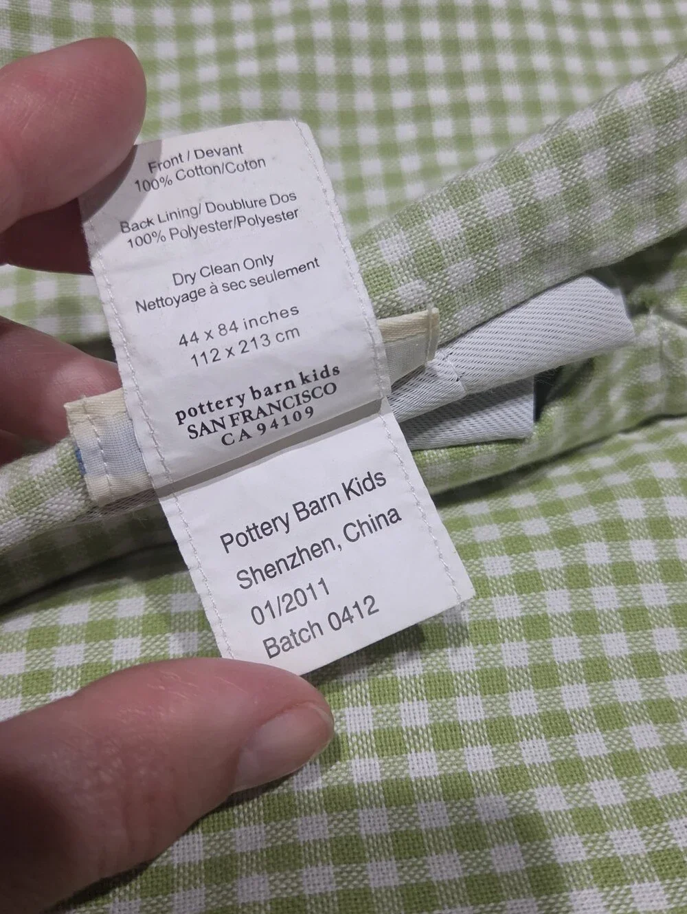 Pottery Barn Kids Green Gingham Lined Curtain Panels 44